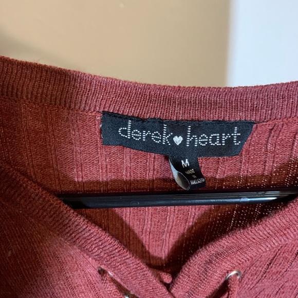 Burgundy Tie Up Mini Long Sleeve Dress - Picture 3 of 3